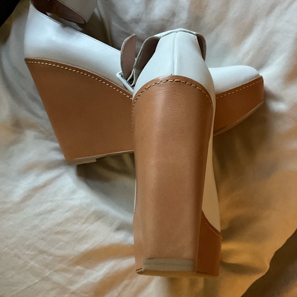 Robert Clergerie new white leather Ferdie platform wedge anklestrap pump 38.5 8 - Picture 5 of 12